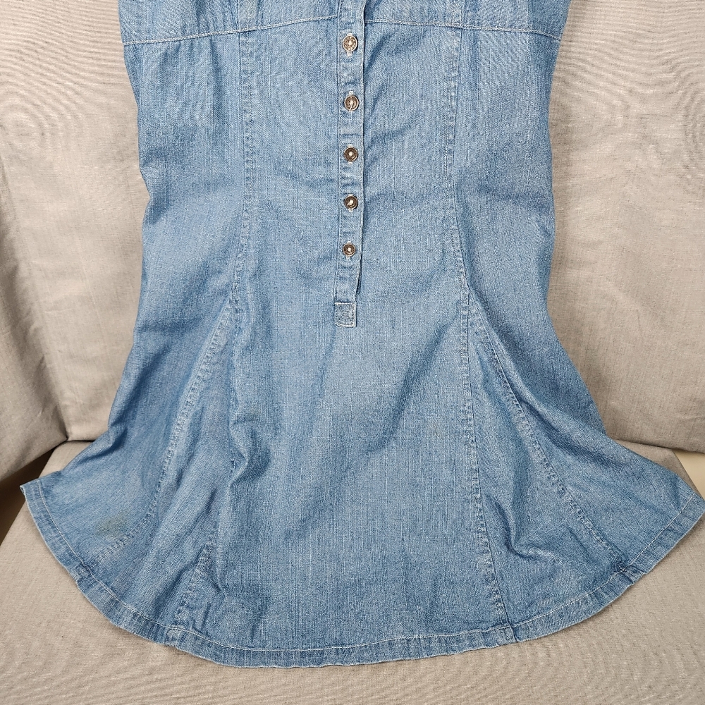 Aeropostale Junior Medium Jumper Dress Button Up Flare Skirt Med Wash Adj Straps - Picture 3 of 9